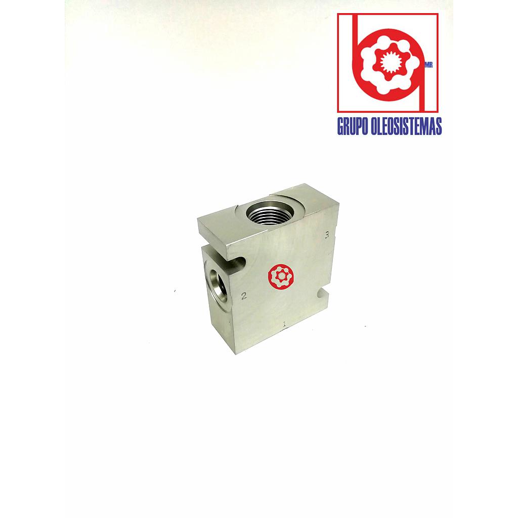 CUERPO PARA VALVULA CARTUCHO PARKER DE  3 VIAS DE ALUMINIO