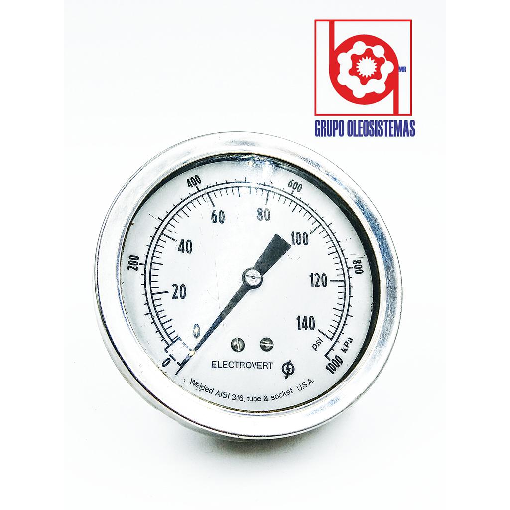 MANOMETRO CARATULA 4" DE 0 A 140 POSTERIOR CON GLICERINA